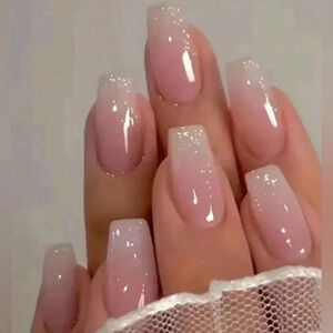 ✨ Dusty Pink Glitter French Press On Nails